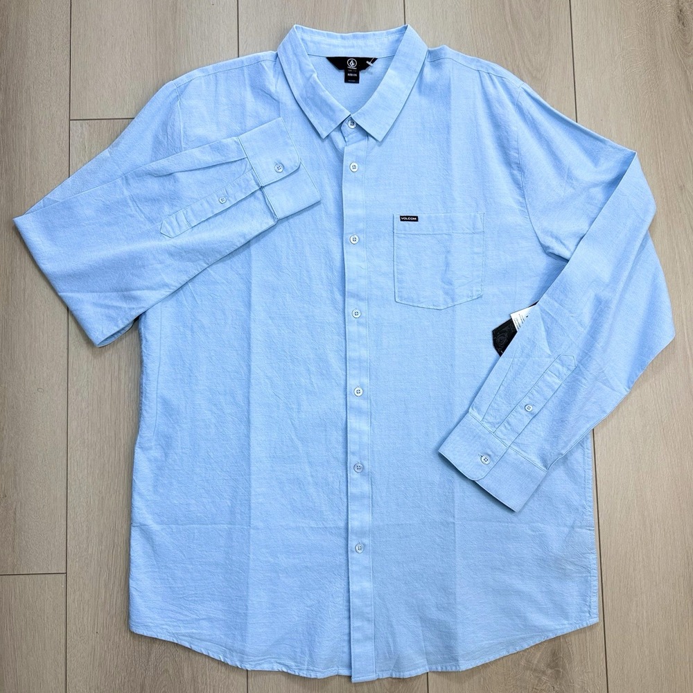 Volcom Orion LS Button Up Shirt Mens XXL Light Blue 100% Cotton Pocket‎ NWT 2019